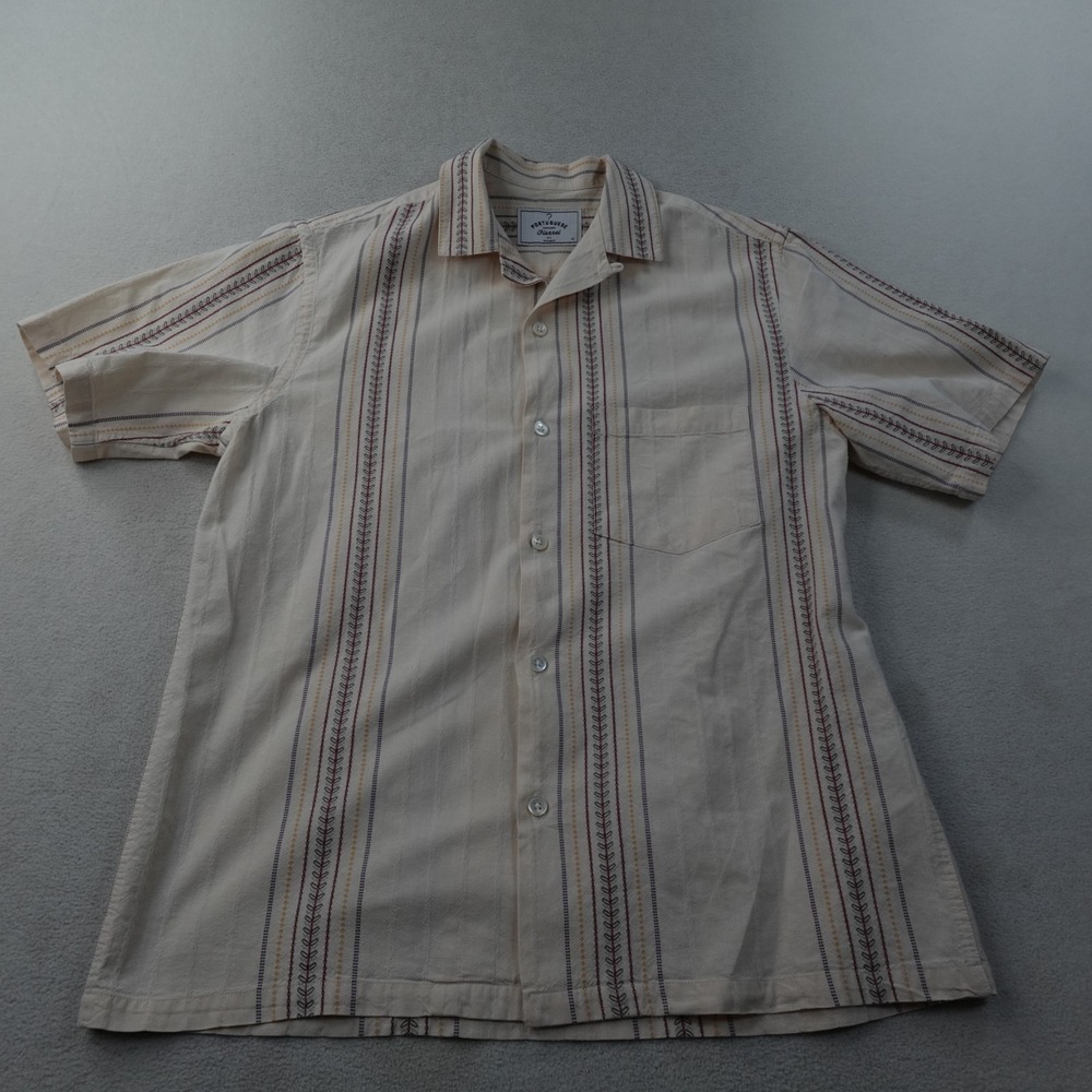 Portuguese Flannel Men's Medium Ivory Stripe 100% Cotton Short Sleeve Shirt